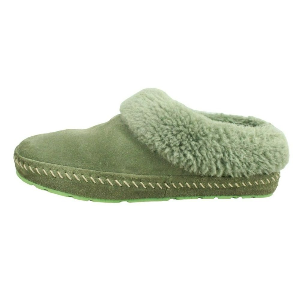 LL Bean Squam Lake Green Suede Wicked Good Shearling Lined Slippers Size 8 M - Picture 1 of 9